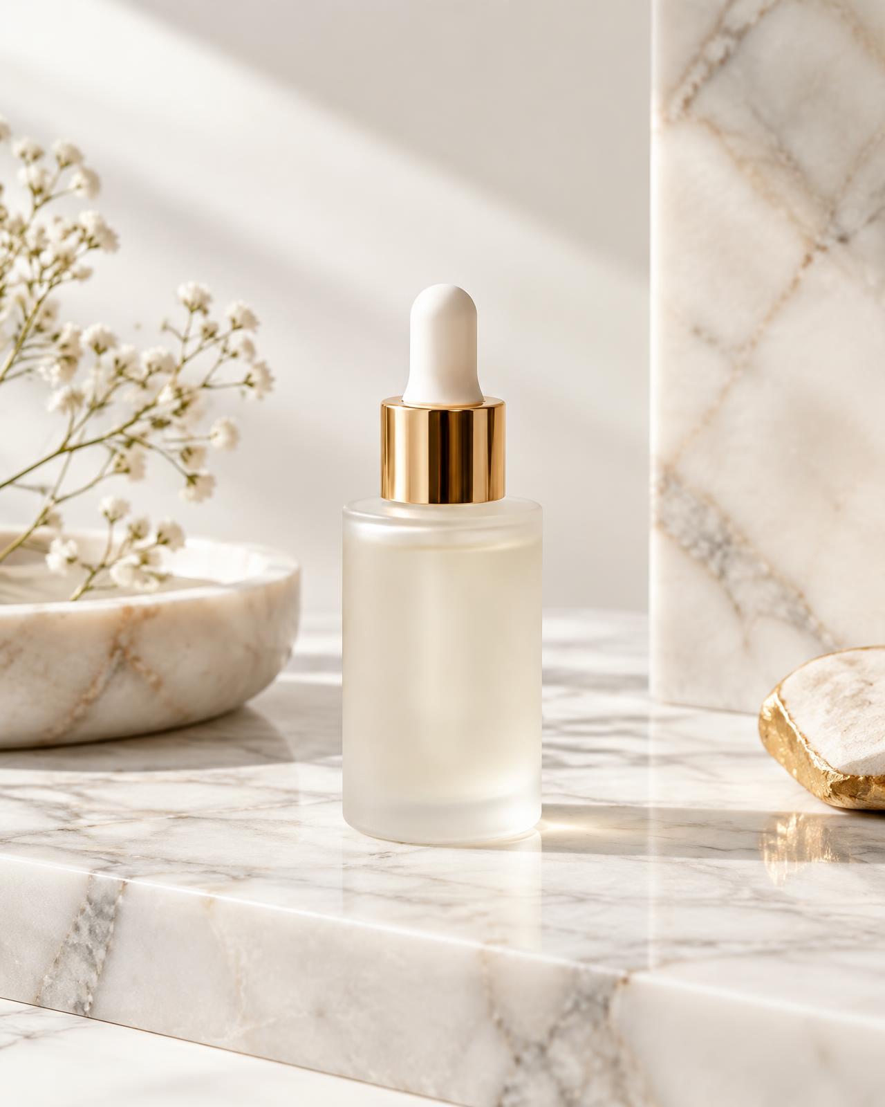 Soin sérum sur marbre ivoire
